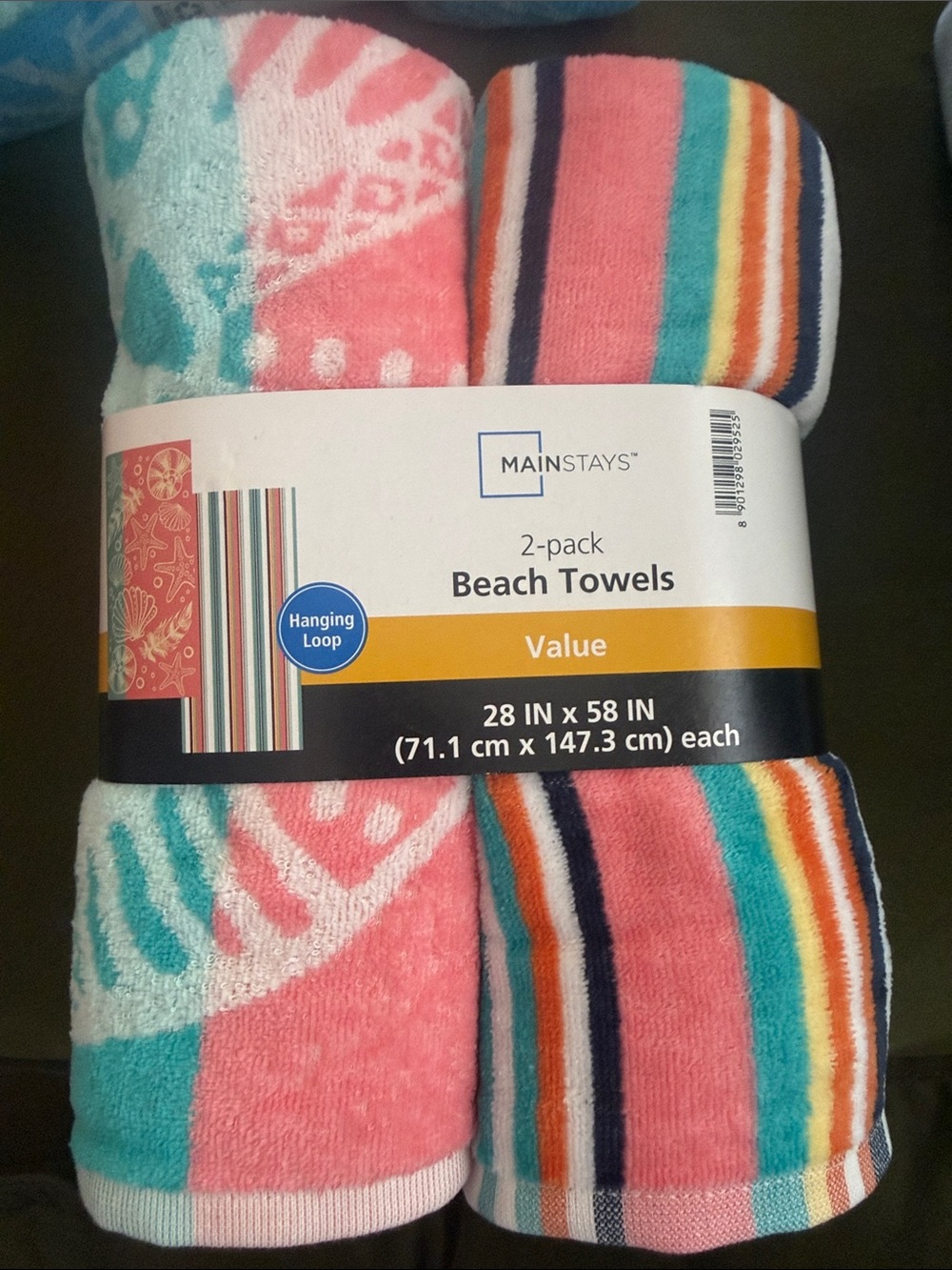 Mainstays Pink & Teal Striped and Patterned Beach Towels - 2-Pack